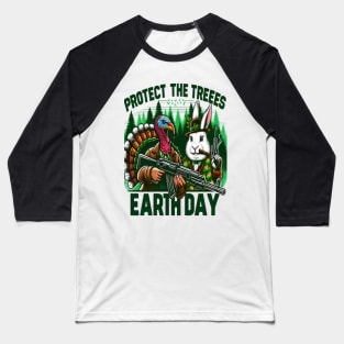 Rabbits Standoff: Armed Bunny and Turkey Baseball T-Shirt